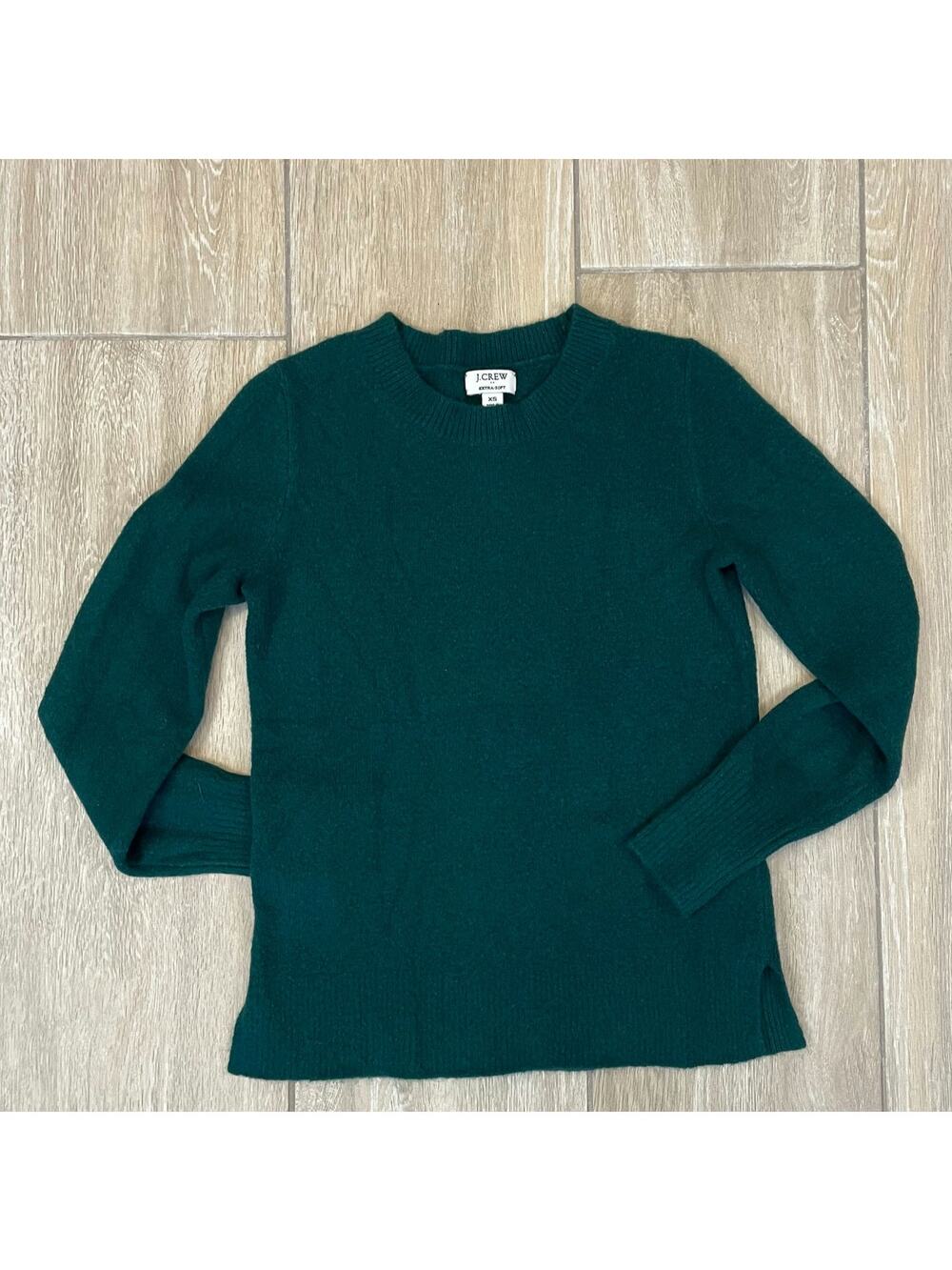 J Crew Extra Soft Sweater Womens XS Green Ribbed Crewneck Knit Pullover